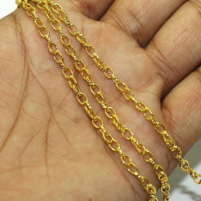 Gold Finish Metal Chain, Link Size 7x5mm - Golden / Iron / 1 Mtr