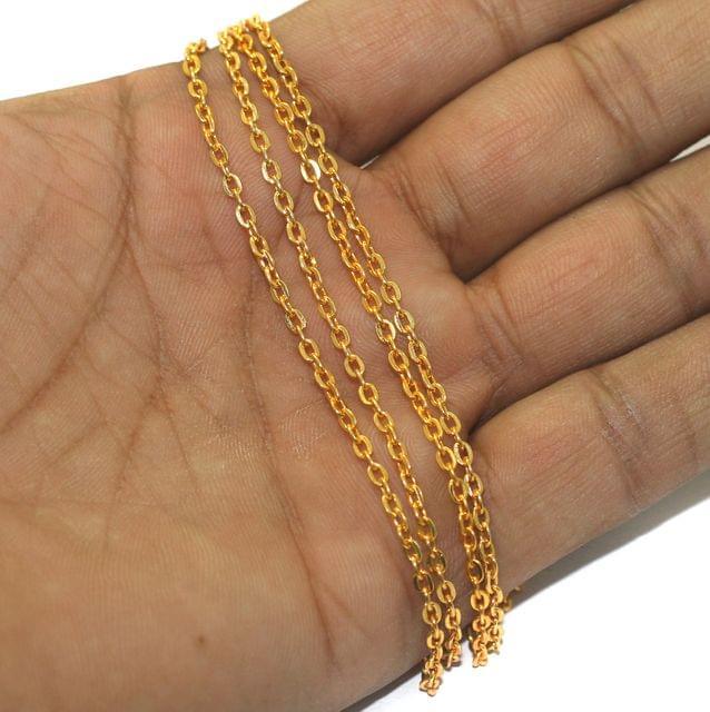 100 gm, 3x2mm Micro Metal Chain Golden - Golden / Iron / 100 gm