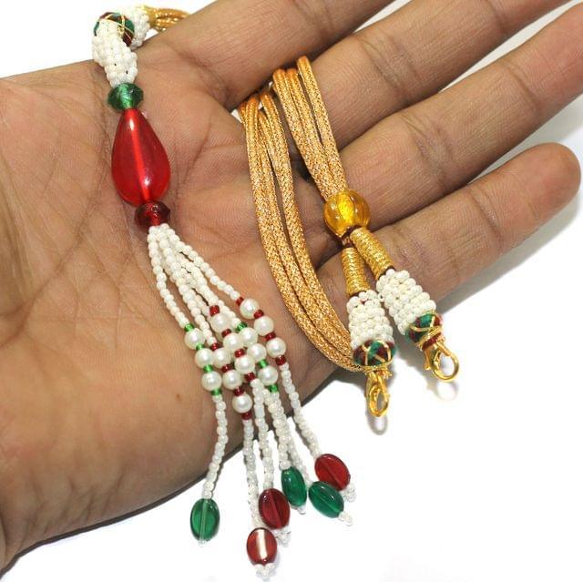 4 Pcs, Designer Latkan Zari Back Rope Doris - Golden / Zari