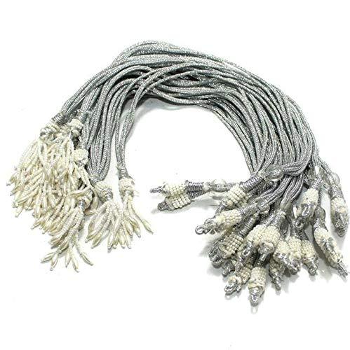 4 Pcs Zari Pearl Necklace Backrope Dori Silver - Silver / Zari