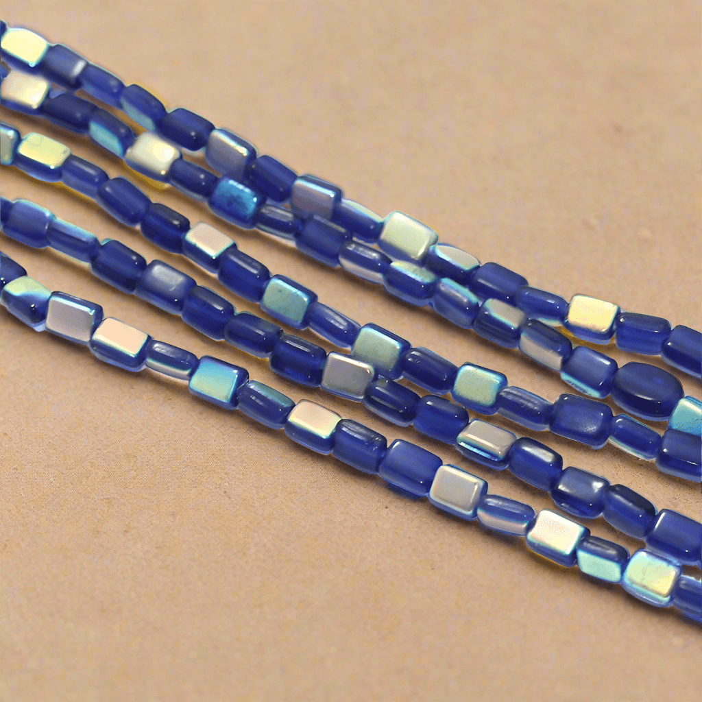 5 Strings Fire Polish Rainbow Glass Beads - Red / Glass / Square