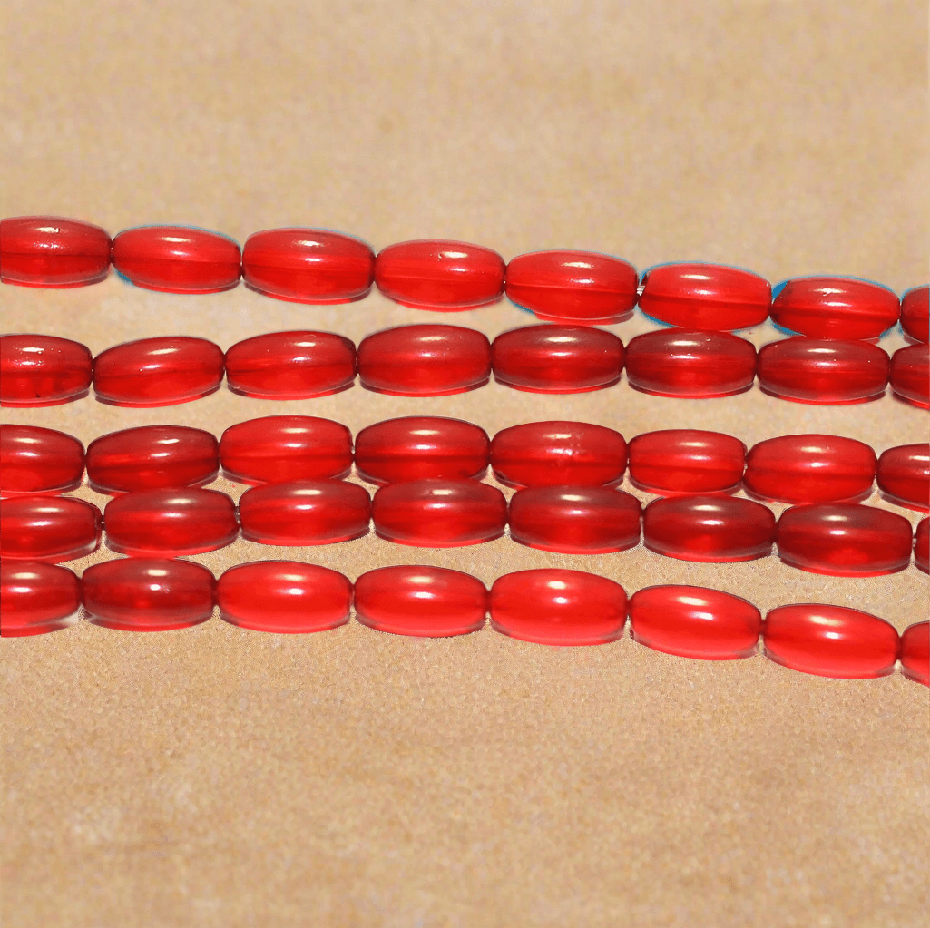 5 Strings Fire Polish Oval Glass Bead 8x4mm - Maroon / Glass / Oval