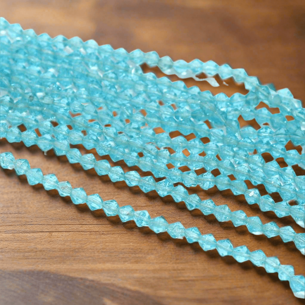 5 Strings Faceted Bicone Glass Beads Turquoise 4mm - Blue / Glass / Bicone