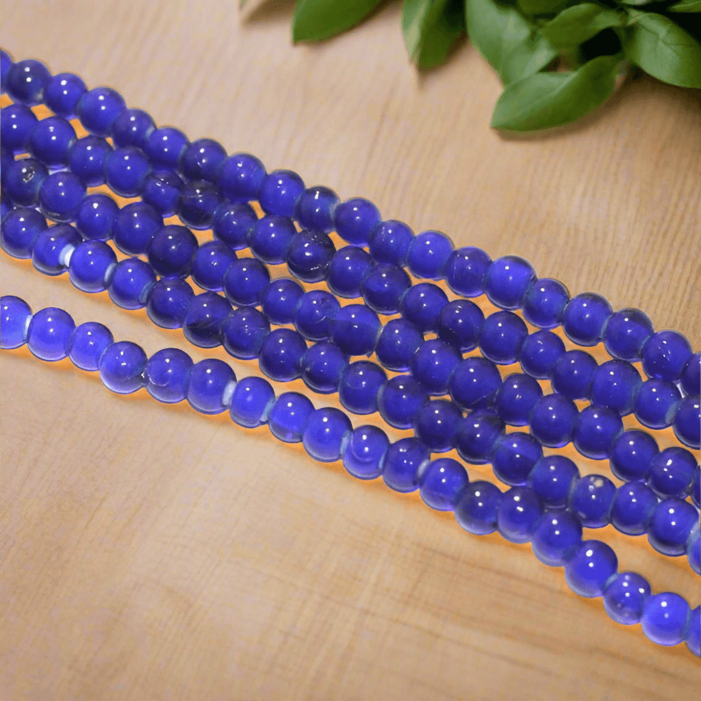 6mm White Heart Round Glass Beads - Blue / Glass / Round