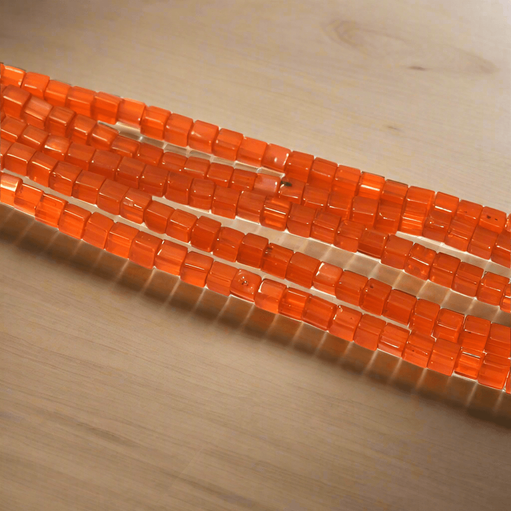 5 Strings, 4mm Plain Glass Beads Square - Orange / Glass / Square