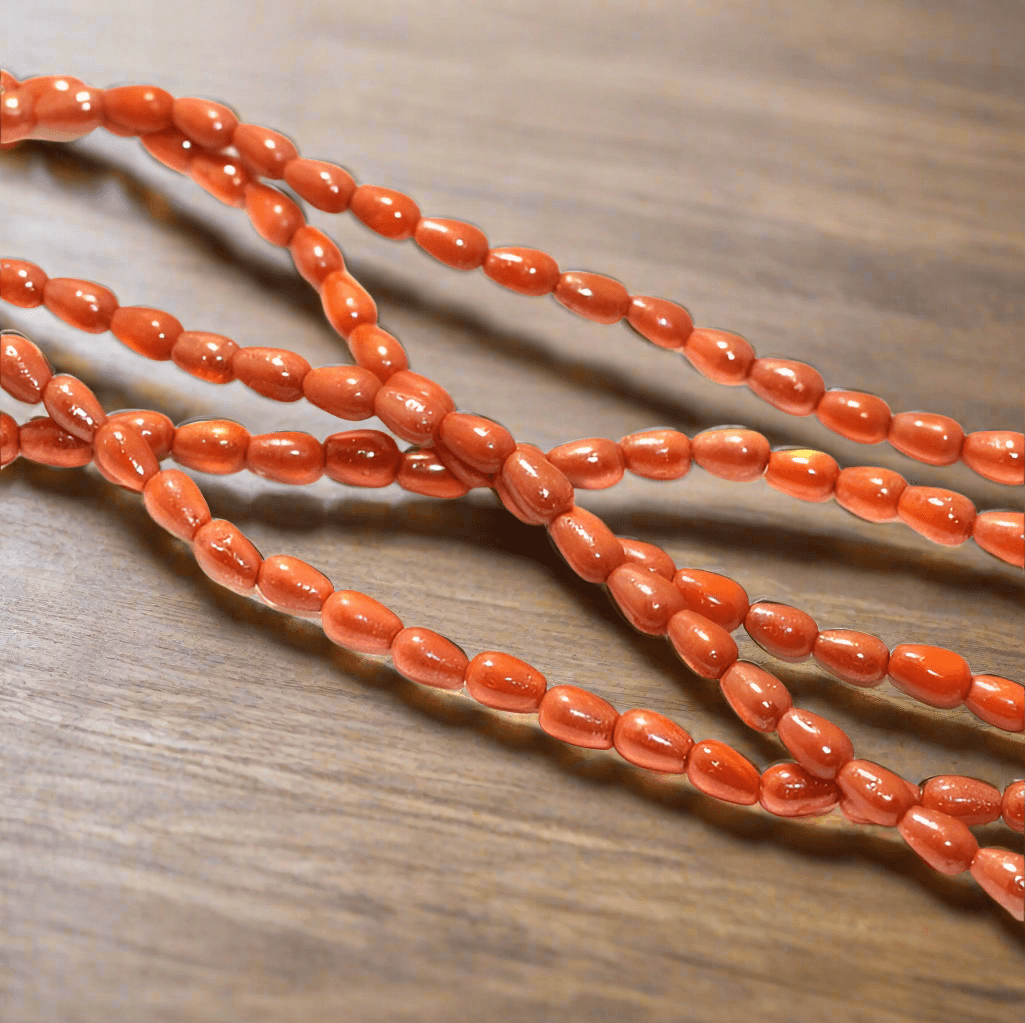 5 Strings, 4x6mm Glass Beads Drop - Orange / Glass / Drop