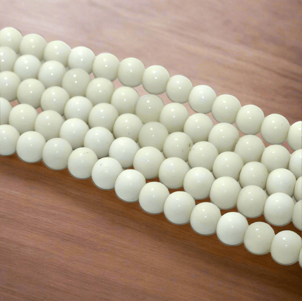 5 Strings, 10mm Plain Glass Beads Round - White / Glass / Round