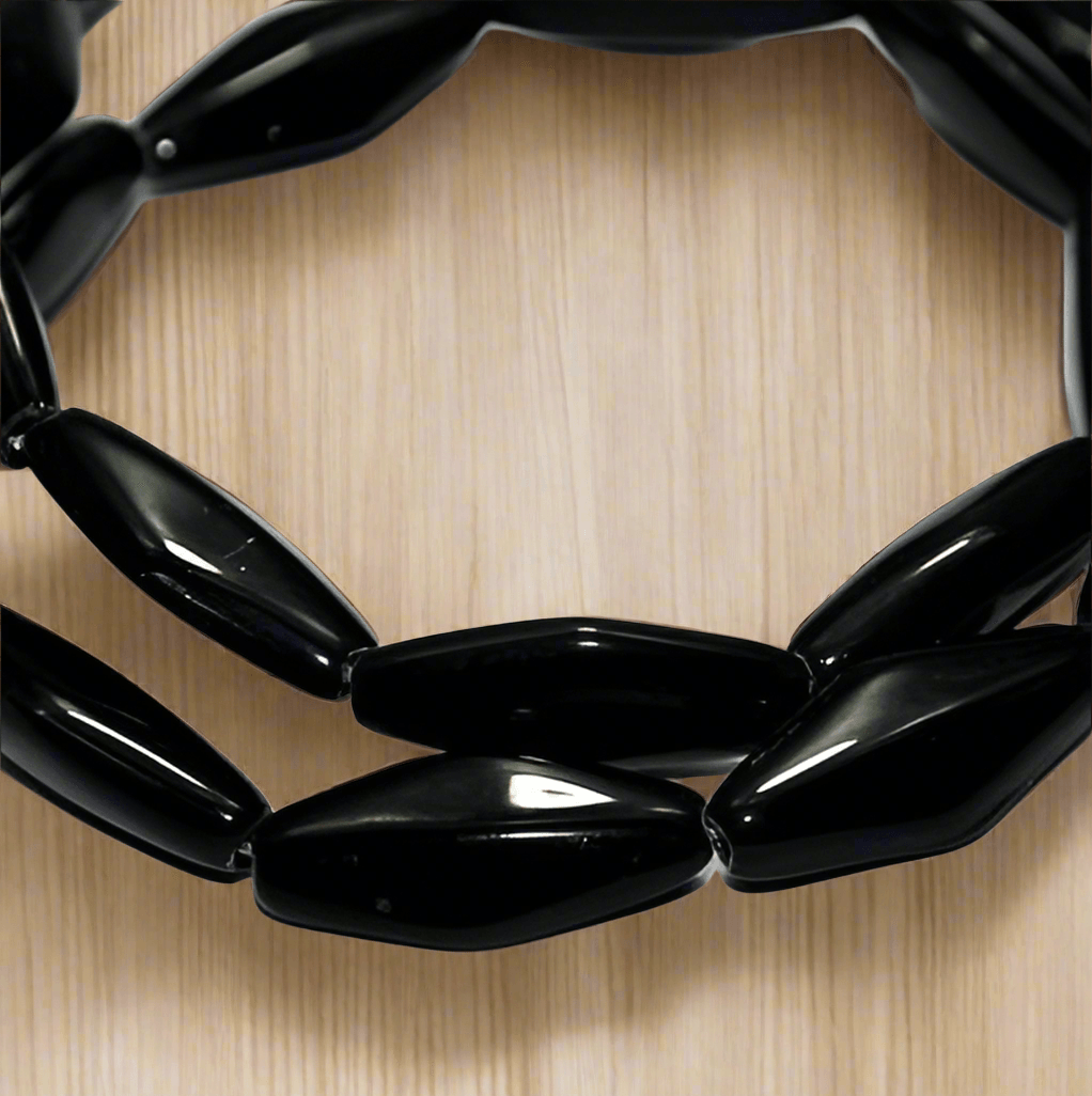 5 Strings Fire Polish Oval Beads Black 20x8mm - Black / Glass / Oval