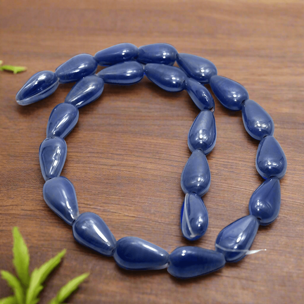 5 Strings Glass Drop Beads Blue 18x10mm - Blue / Glass / Drop