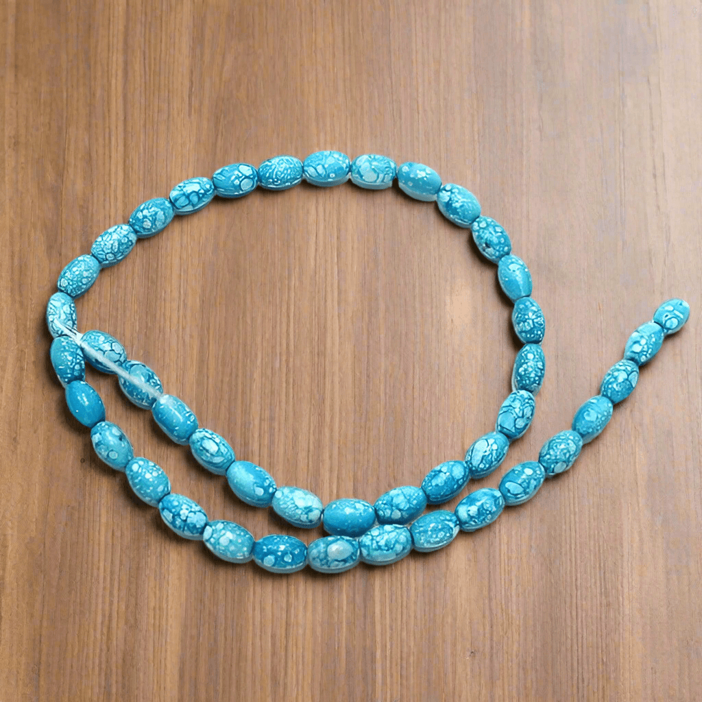 5 Strings Marble Oval Turquoise Beads 8x6mm - Turquoise / Glass / Oval