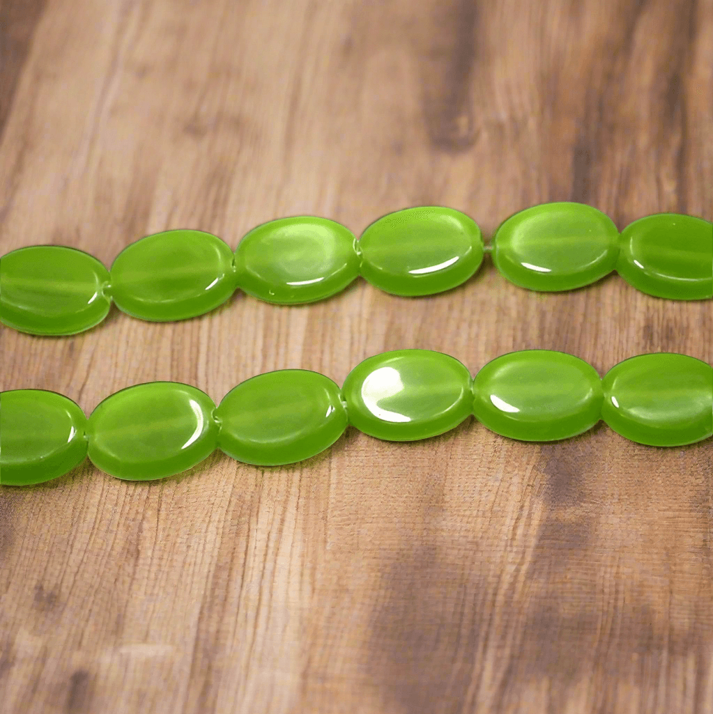 1 String Fire Polish Oval Beads Peridot 22x17mm - Green / Glass / Oval