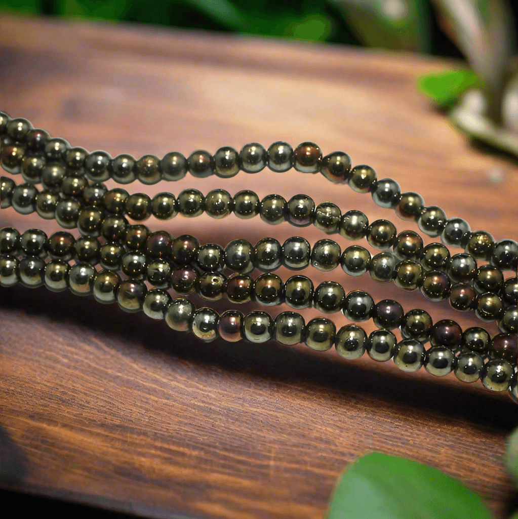 5 Strings Round Glass Beads 6mm - Golden / Glass / Round