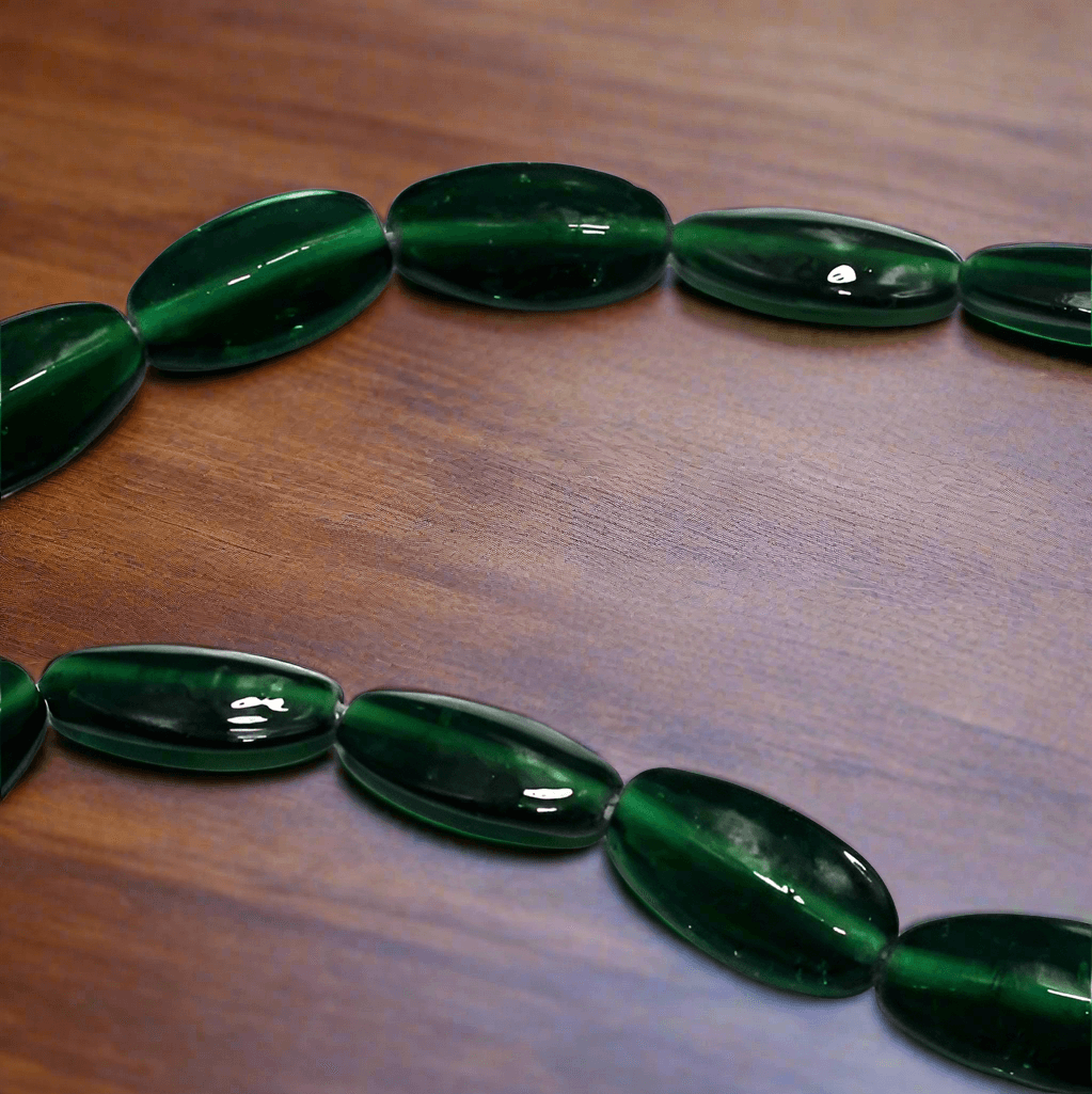 1 string of Oblong Glass Oval Beads Green 18x12 - Green / Glass / Oval