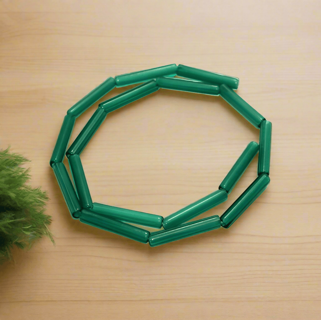 5 strings Glass Tube Beads Teal 25x4mm - Green / Glass / Tube