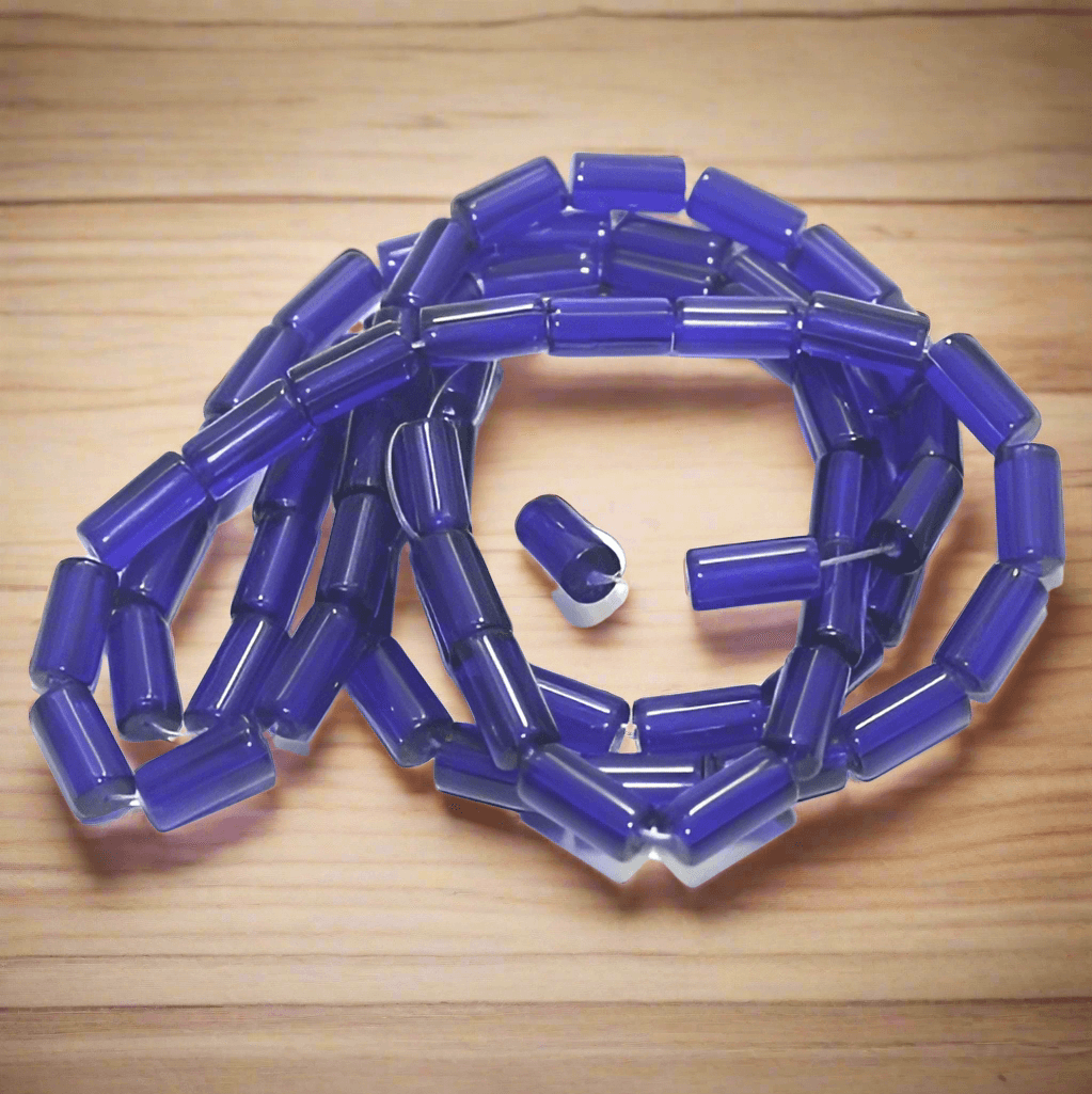 5 strings Glass Tube Beads 12x6mm - Blue / Glass / Tube