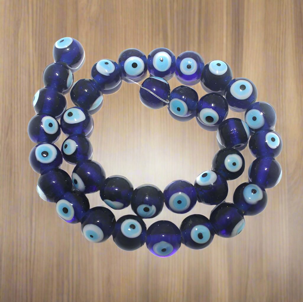 60 Pcs, 14mm Glass Evil Eye Round Beads Blue - Blue / Glass / Round