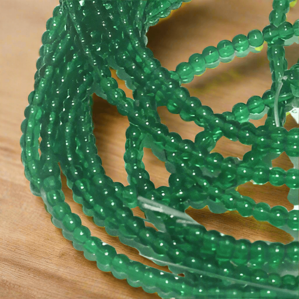 5 Strings Glass Round Beads 3 mm - Green / Glass / Round