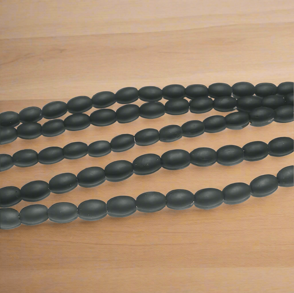 5 Strings Glass Beads Oval Black Matt 10x6mm - Black / Glass / Oval