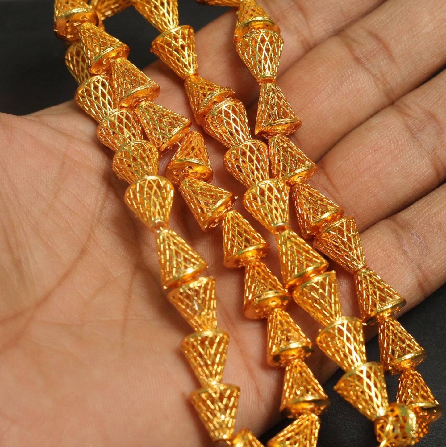 25 Pcs, 11x10mm Brass Cone Golden Beads - Golden / 11mm