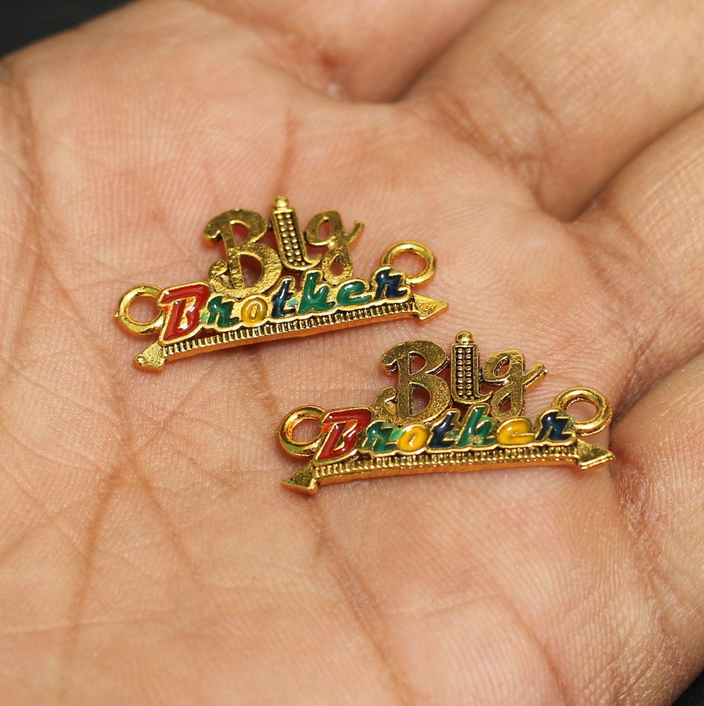 6 Pcs Big Brother Meenakari Work Rakhi Connector - Golden / Metal