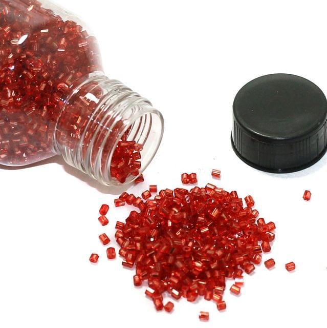 2 Cut Silver Line Glass Seed Beads Red 11/0 - Red / 2 Cut / 100 Gm