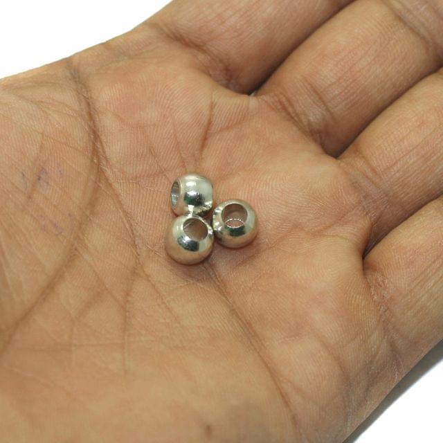 50 Pcs, 8mm Solid Brass Round Beads Silver - Silver / 8mm