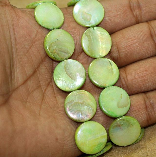 18mm Disc Shell Beads 1 String - Green / Shell / Disc