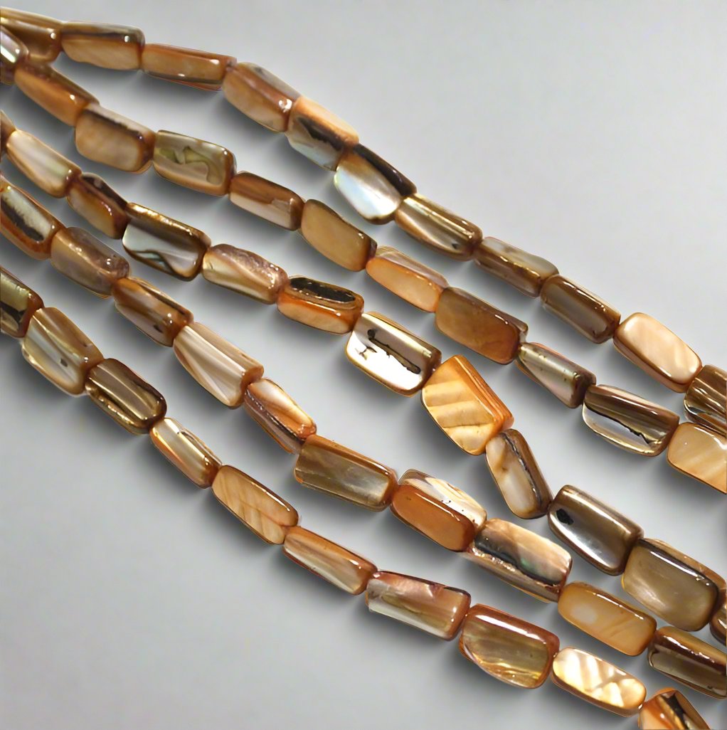 Shell Beads Brown Rainbow 15mm - Brown / Rectangle / 2 Strings