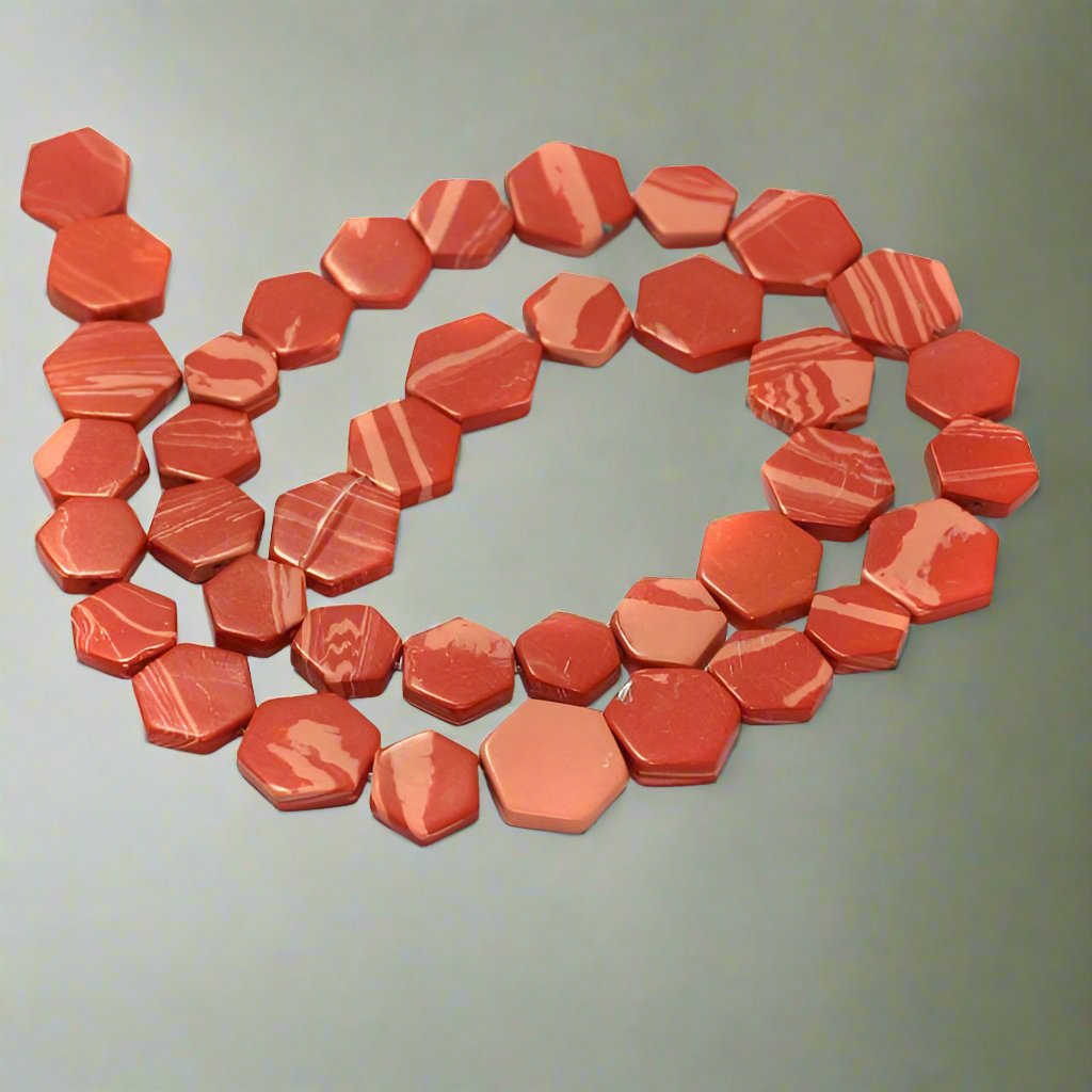 2 Strings Semiprecious Howlite Beads 10mm - Red / Stone / Triangle