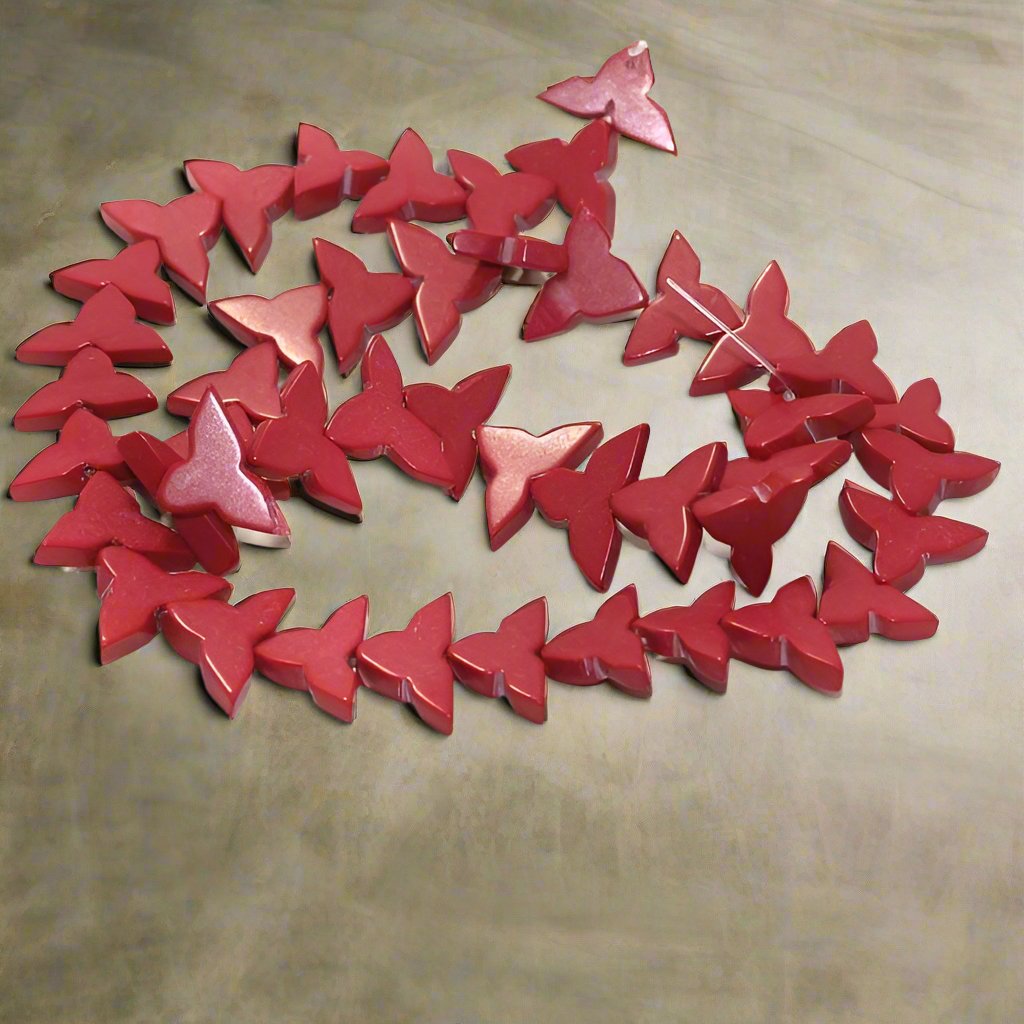 2 Strings Semiprecious Howlite Beads 8x10mm - Red / Stone / Triangle