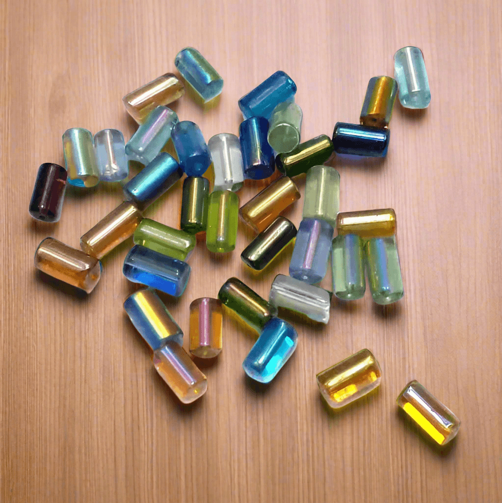 5 Strings Glass Tube Beads Assorted Rainbow 4x8 mm - MultiColor / Glass / Tube