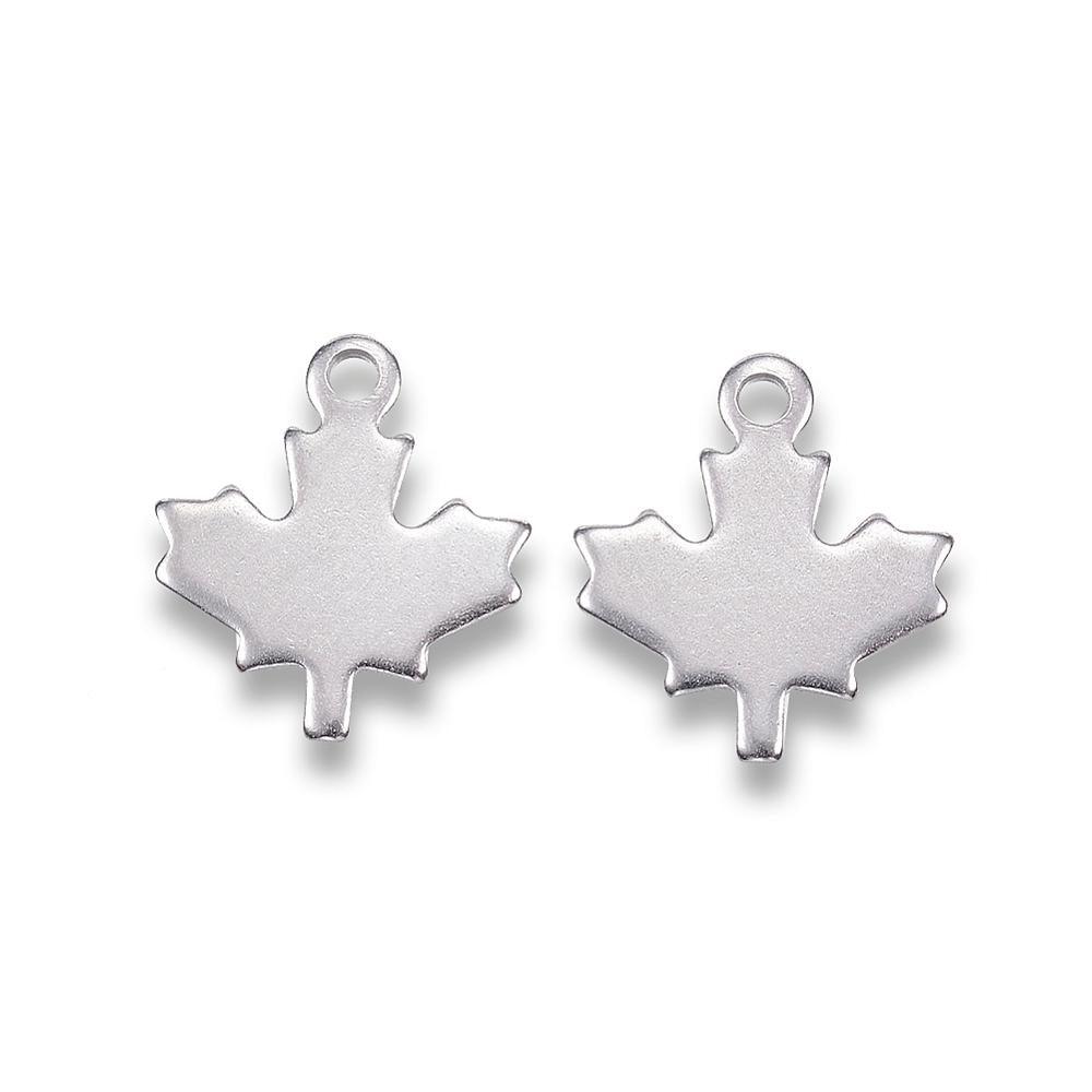 13x12mm Autumn Theme Stainless Steel Maple Leaf Charms - Silver / Stainless Steel / 10 Pcs