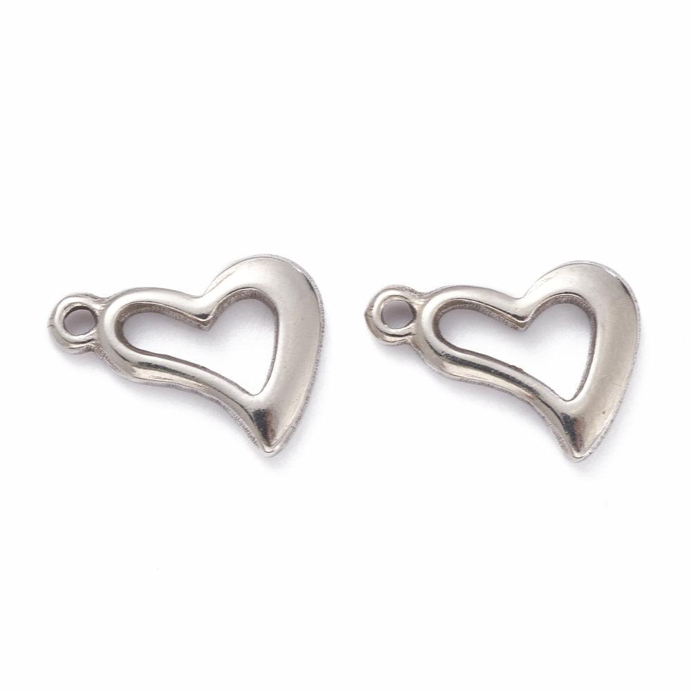 15.5x11mm Stainless Steel Heart Charm Pendants - Silver / Stainless Steel / 5 Pcs