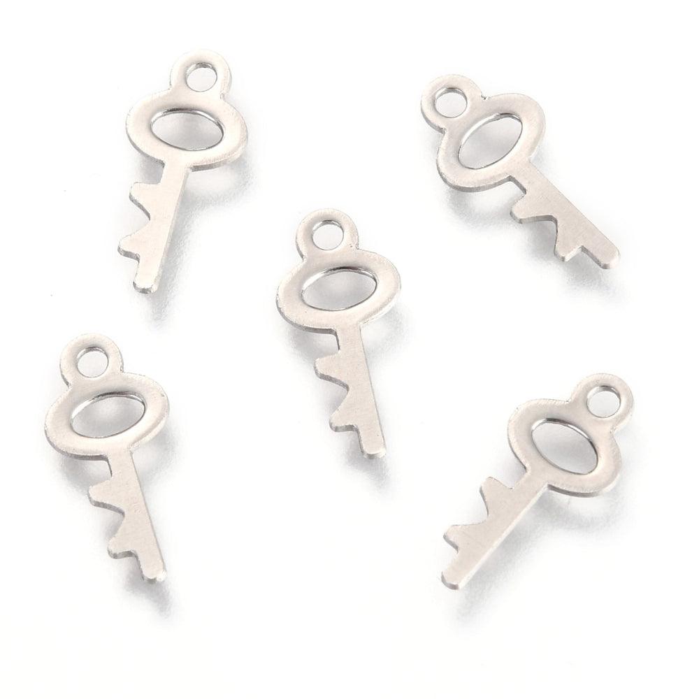 14x6.5mm Stainless Steel Key Charms - Silver / Stainless Steel / 10 Pcs