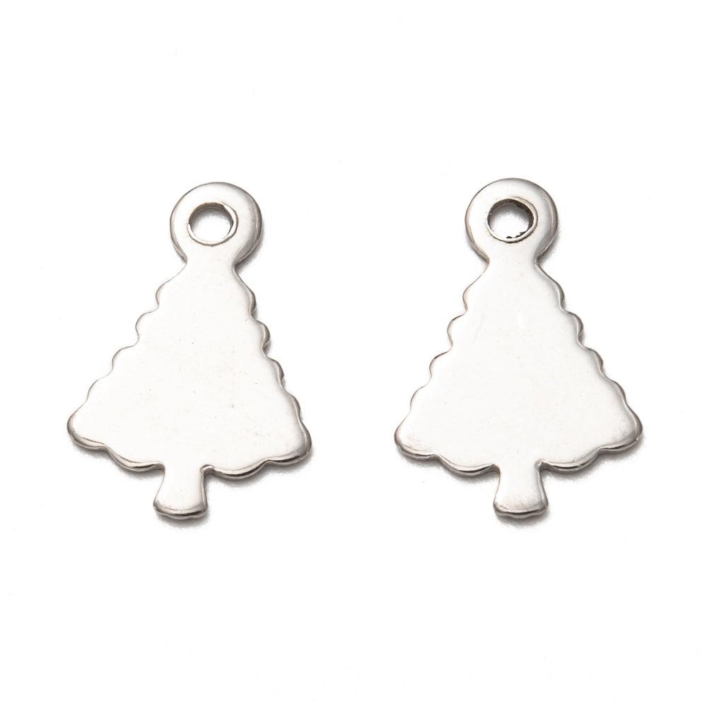 14.5x9.5mm Laser Cut Tree Stainless Steel Charms - Silver / Stainless Steel / 10 Pcs