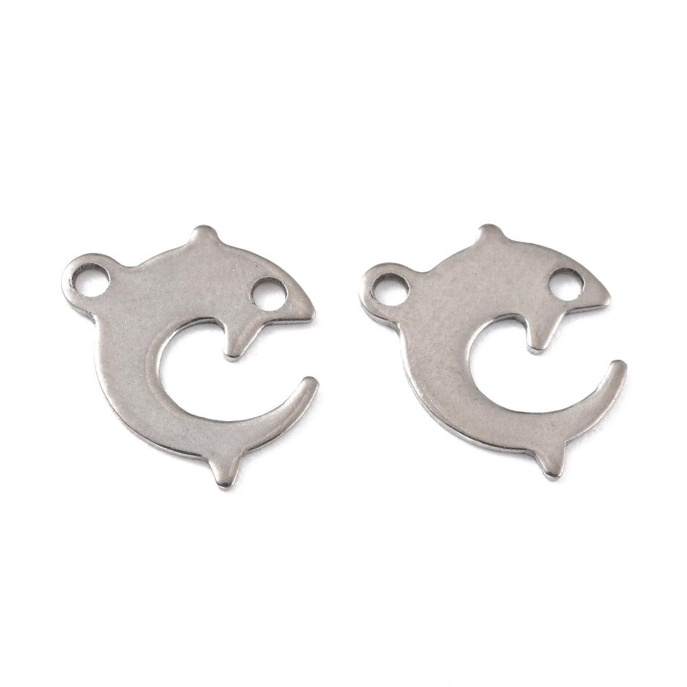 13.5x11mm Dolphin Stainless Steel Pendants - Silver / Stainless Steel / 10 Pcs