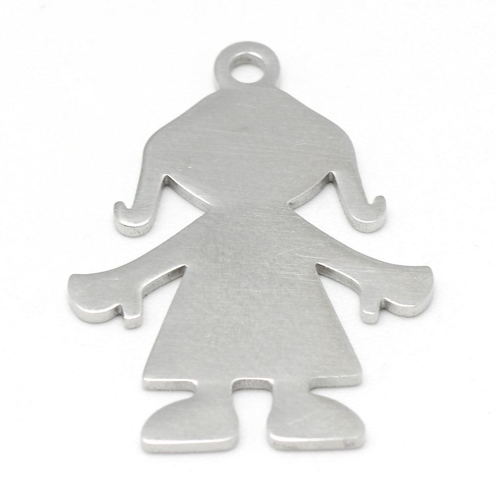 22.5x17.5mm Girl Silhouette Stainless Steel Pendants - Silver / Stainless Steel / 2 Pcs