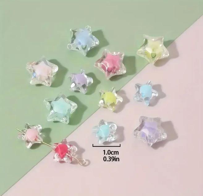 10mm Transparent Star Acrylic Beads Assorted Color - MultiColor / Acrylic / 100 gm