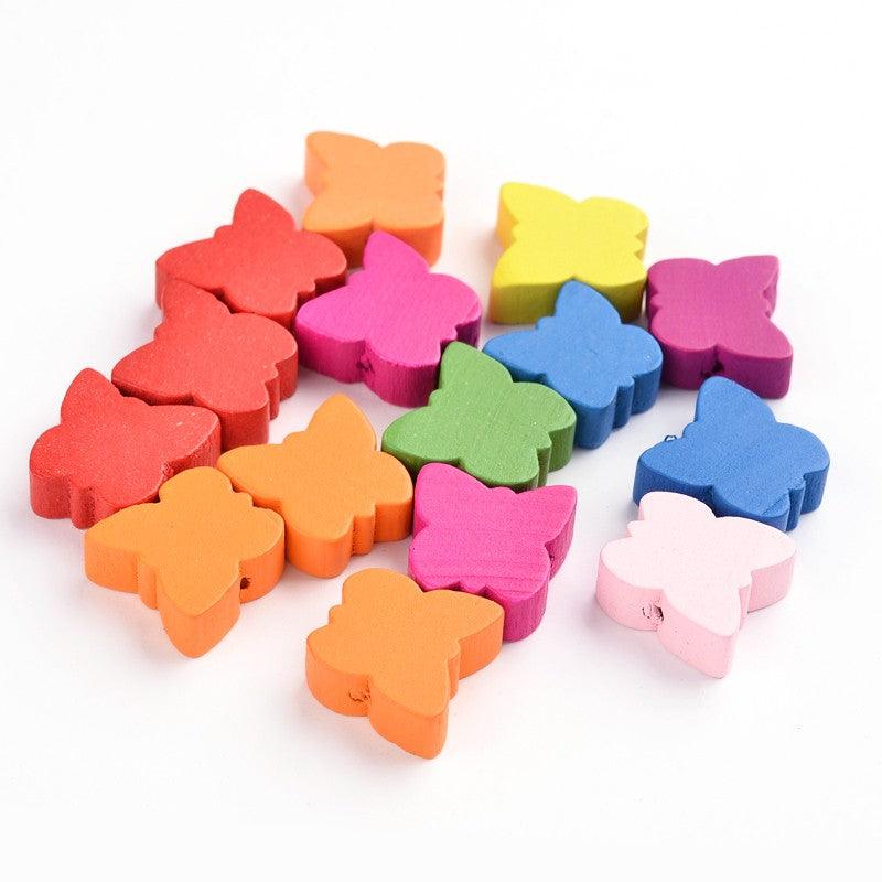 14mm Mixed Color Wood Butterfly Beads - MultiColor / 25 Pcs / Figures