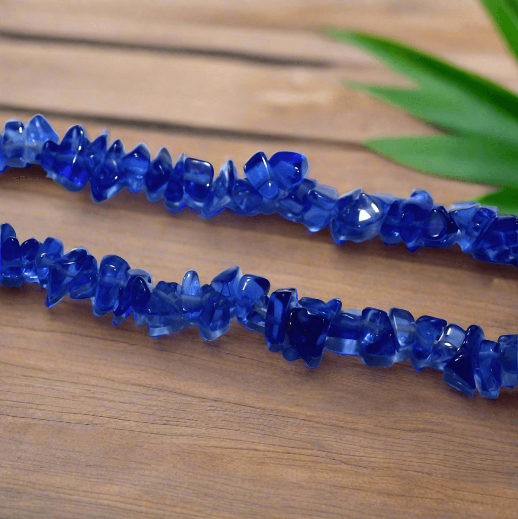 Blue Glass Chips 2 Strings, 5-8mm, Approx 260 Pcs - Blue / Glass / Assorted