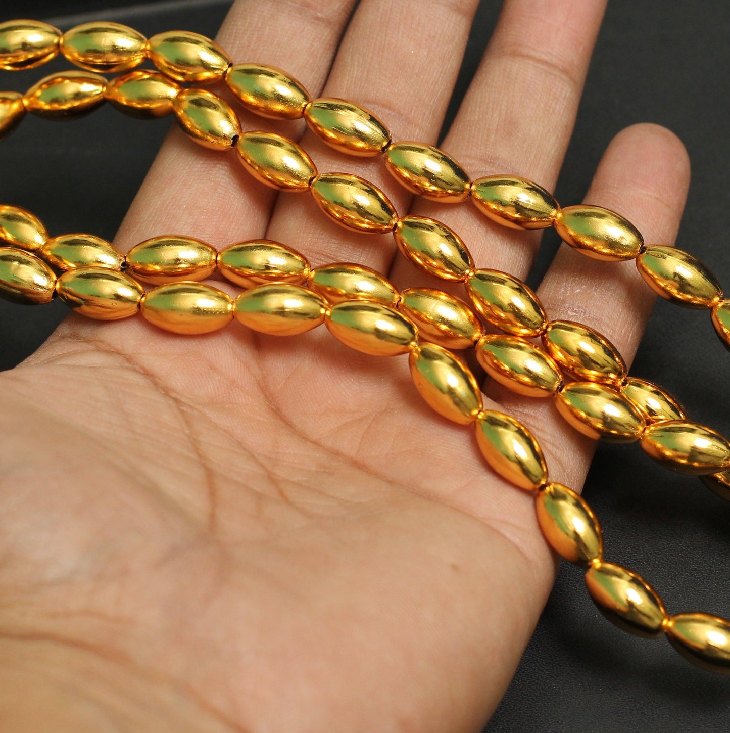14x8mm Brass Oval Kolhapuri Gold Beads - Golden / 14mm / 1 String