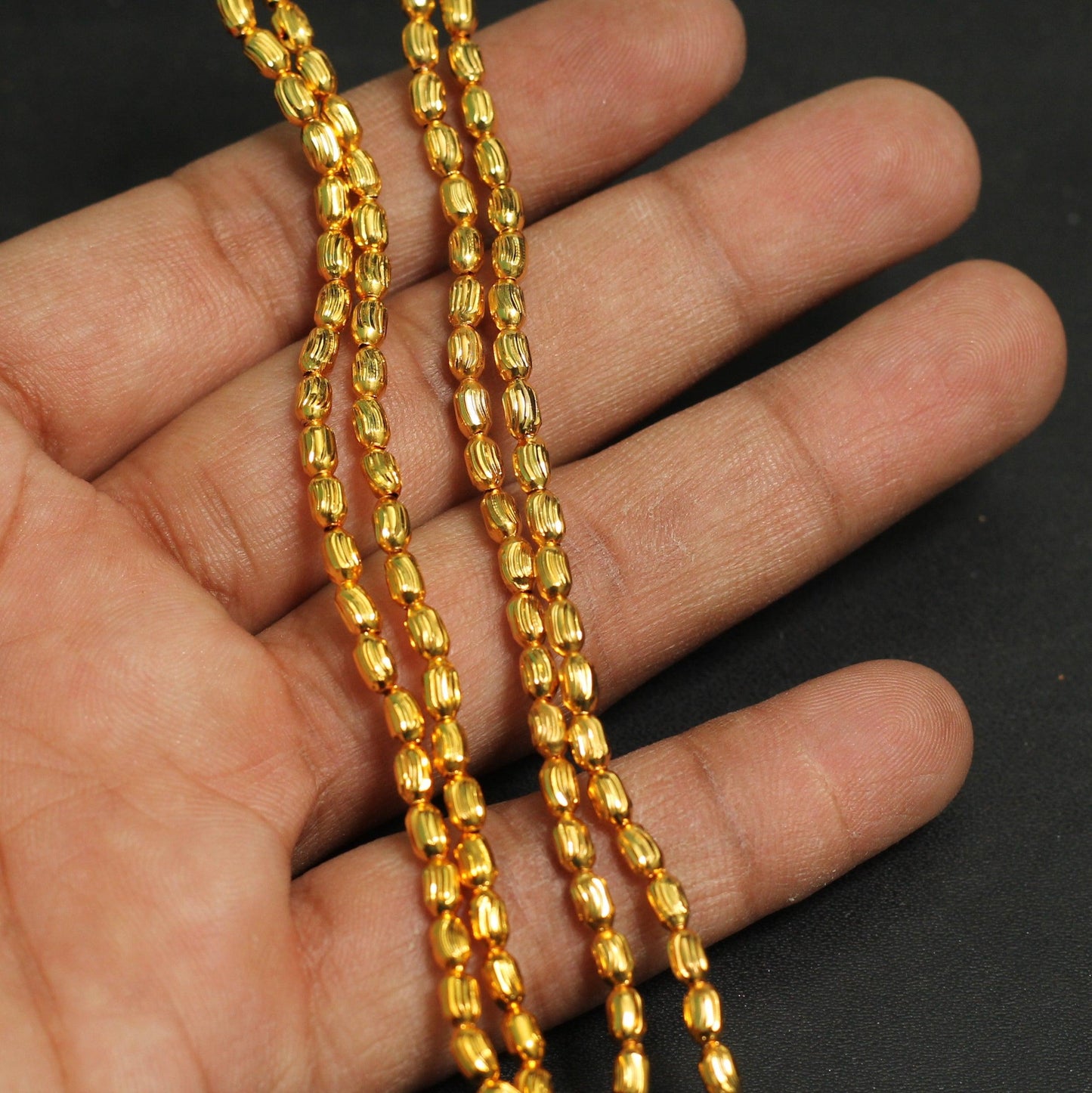 3mm Brass Capsule C Cut Golden Beads - Golden / 3mm / 1 String