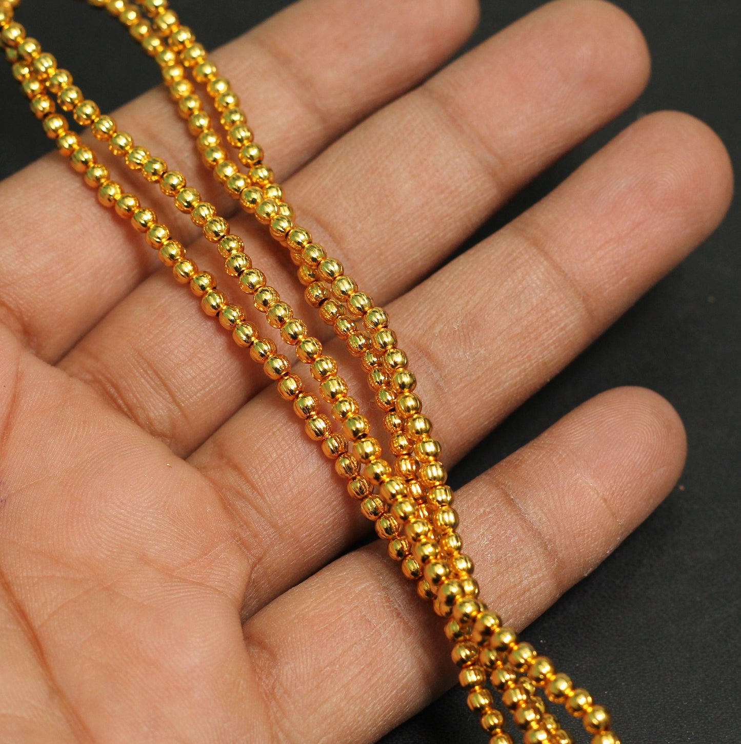 3mm Brass Kharbuja Gold Beads - Golden / 3mm / 1 String