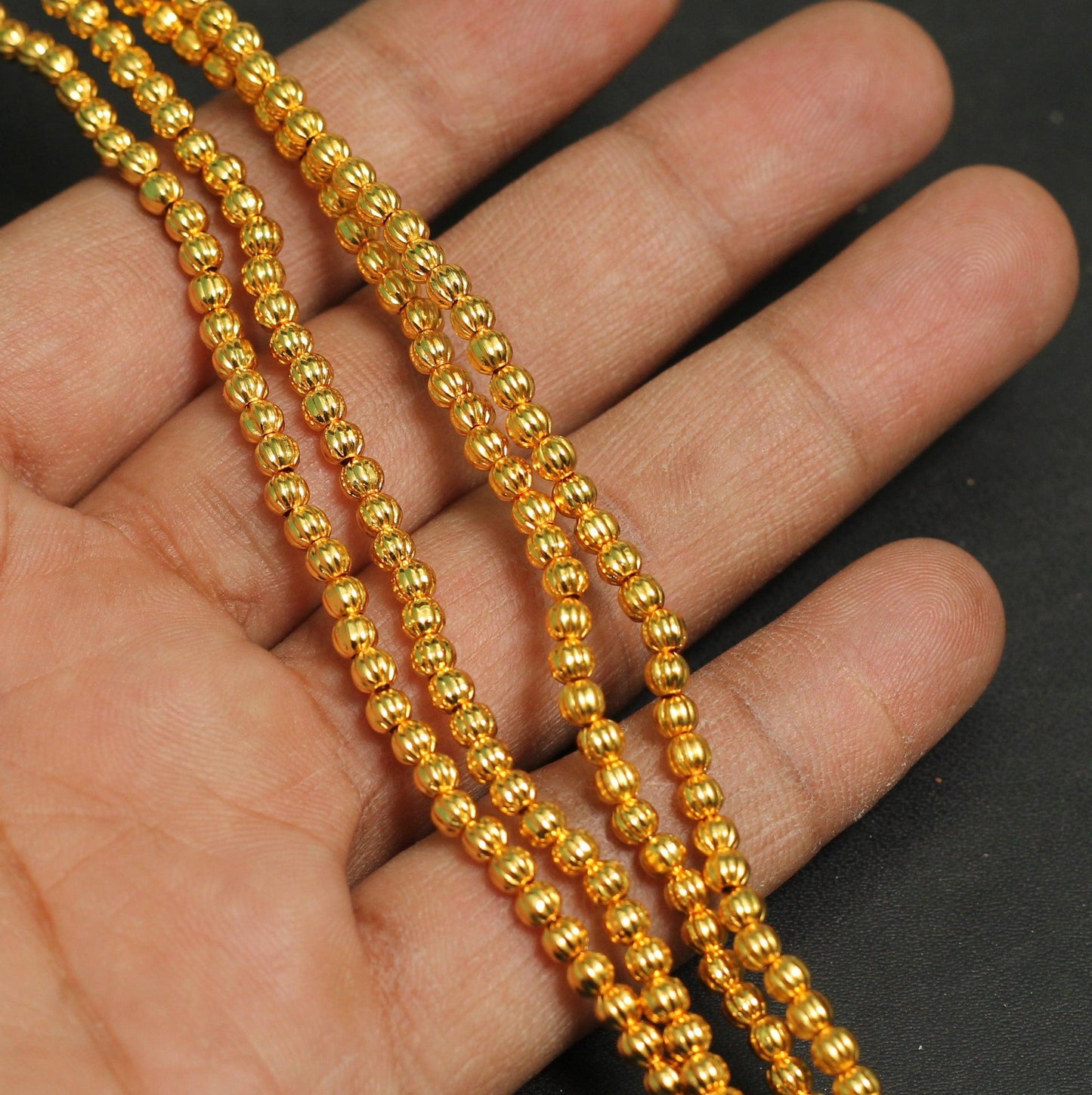 4mm Brass Kharbuja Gold Beads - Golden / 4mm / 1 String