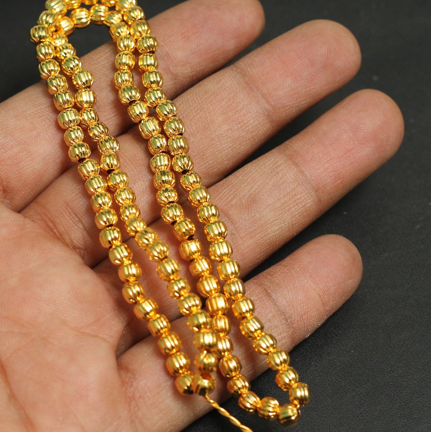 5mm Brass Kharbuja Gold Beads - Golden / 5mm / 1 String