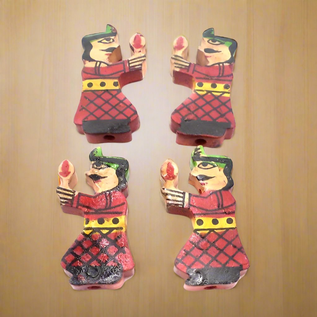 Wooden Colored Raja Beads - Red / Figures / 10 Pcs