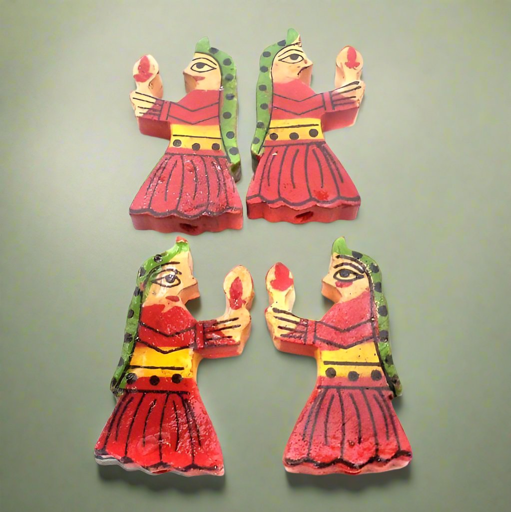Wooden Colored Rani Beads - Red / Figures / 10 Pcs