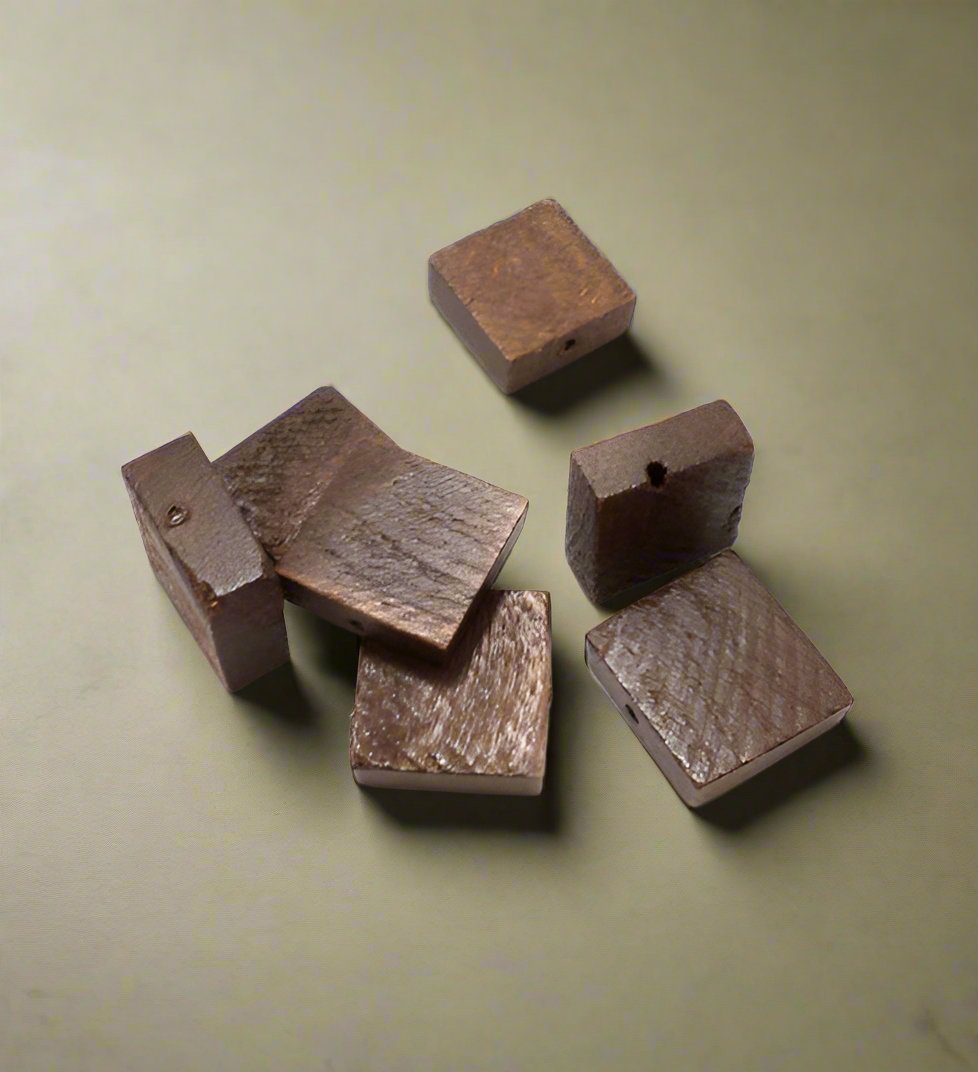 50 Pcs. Wooden Flat Square Beads Chocolate 16x16 mm - Brown / Wood / Square