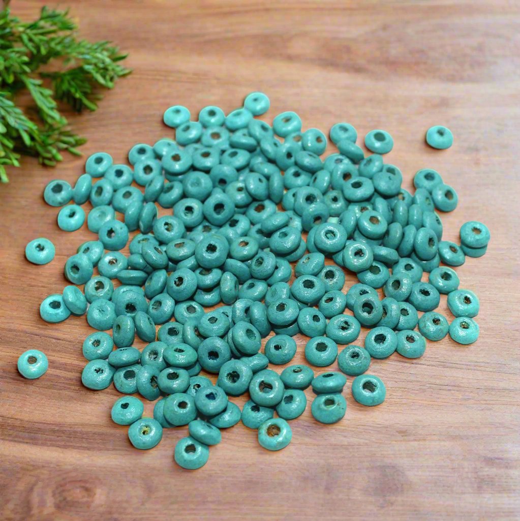 50 Gm Donut Vintage Wooden Beads, Size 6x3mm - Blue / Wood / Donut