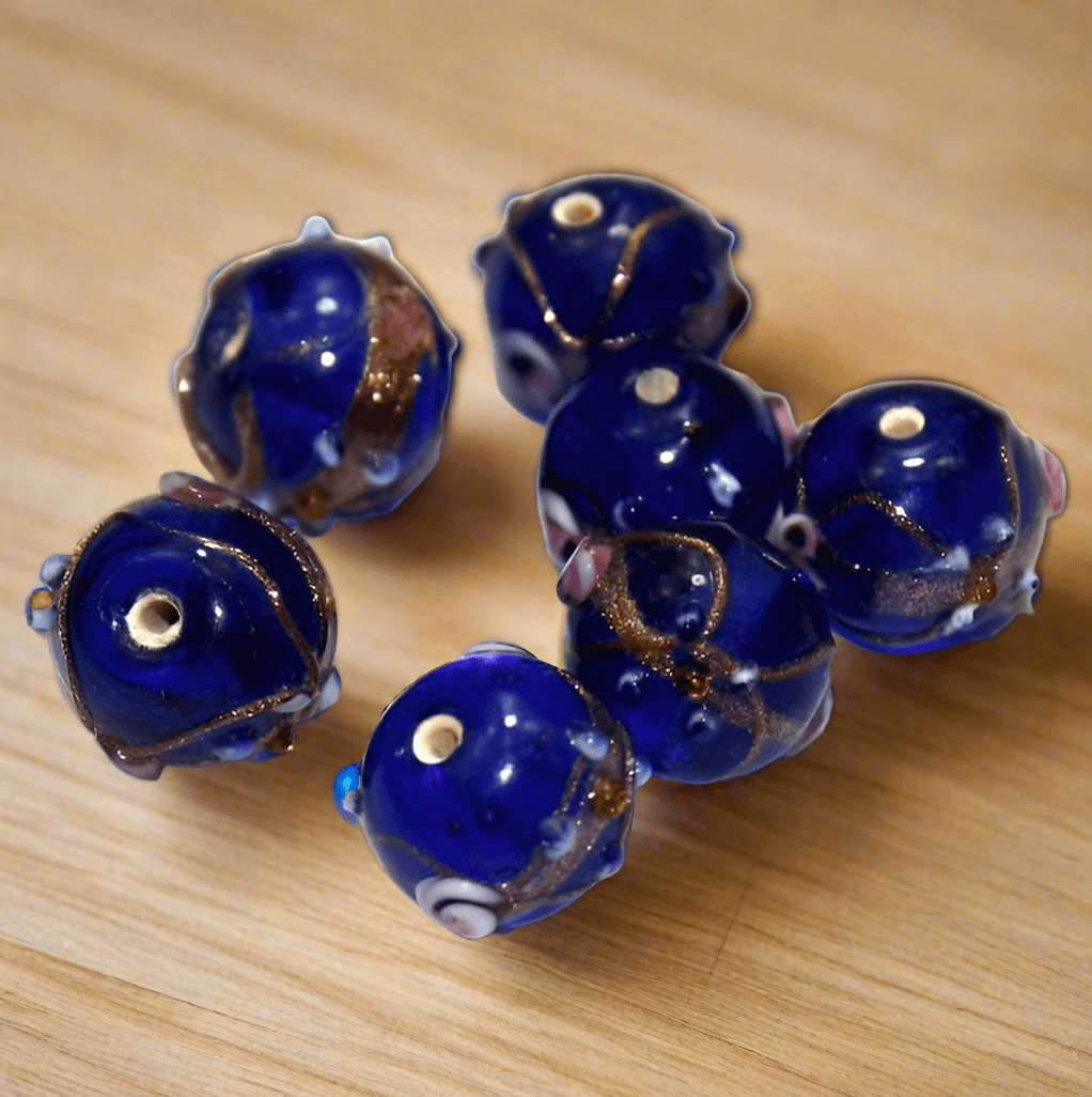 20 Wedding Cake Round Beads 12mm - Dark Blue / Glass / Round